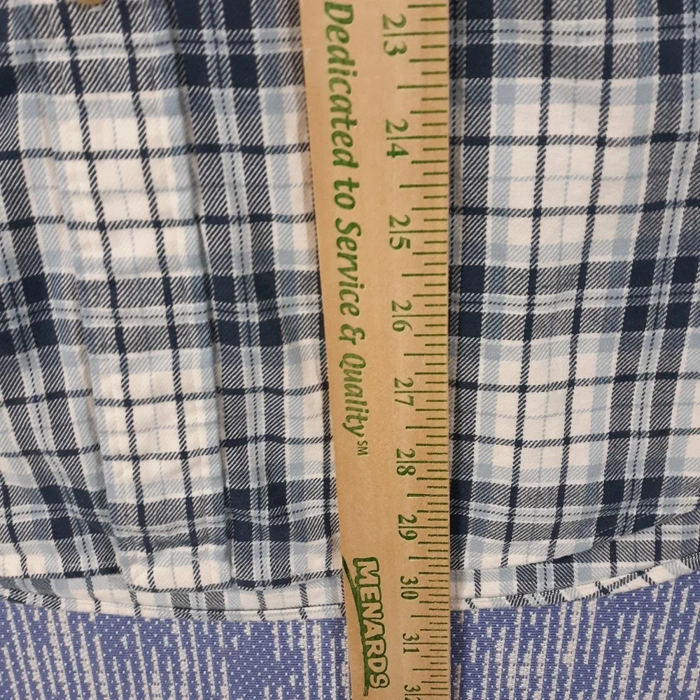 Polo Ralph Lauren Shirt Mens Medium Flannel Pockets Cotton White Blue